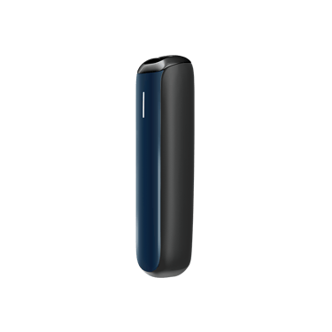 Vista lateral del accesorio Panel Frontal para Ploom Aura en color Navy Blue Augmented Pattern.
