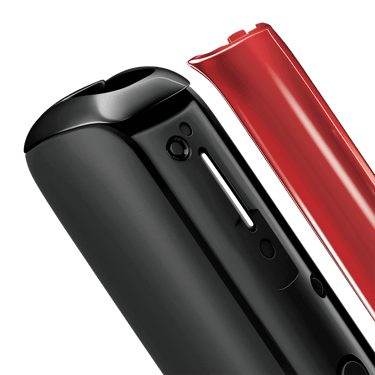 Primer plano del panel frontal Lava Red para Ploom Aura, separado del dispositivo.