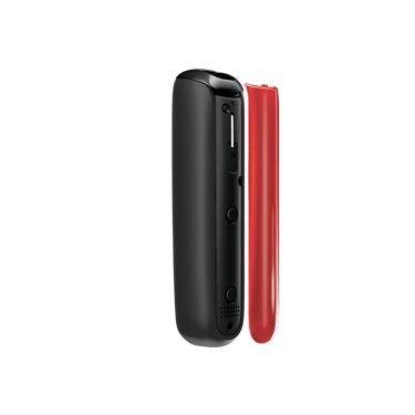 Vista lateral del panel frontal para Ploom Aura en color Lava Red, separado del dispositivo.