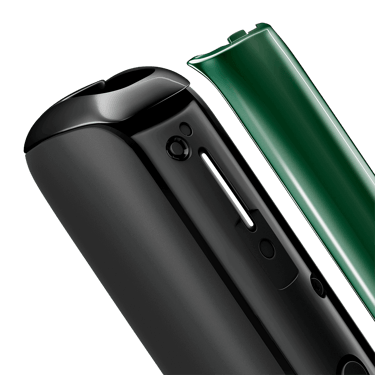 Primer plano del panel frontal Amazon Green para Ploom Aura, separado del dispositivo.