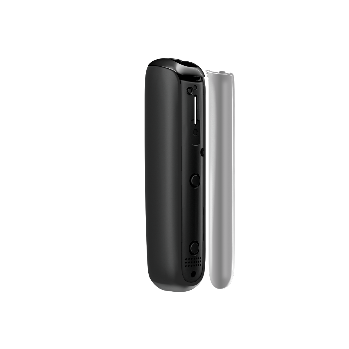 Vista lateral del panel frontal para Ploom Aura en color Lunar Silver, separado del dispositivo.